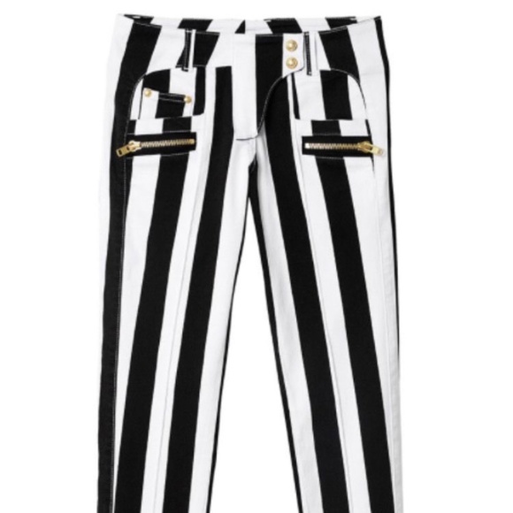 Balmain for H & M Black & White Striped Jeans Zipper Details US 6 - Picture 2 of 3
